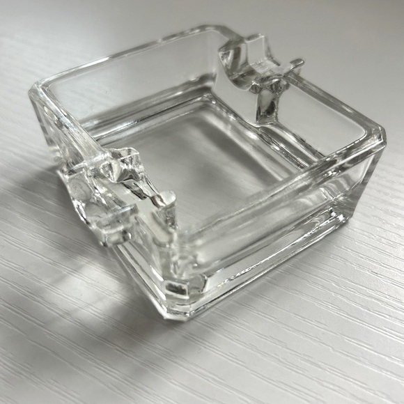 Vintage Clear Mini Small Glass Ashtray Pressed Square  Heavy Retro MCM - Picture 1 of 4